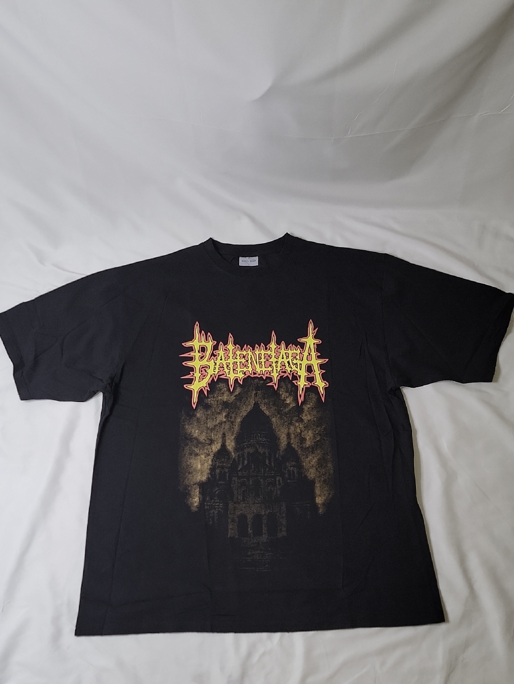 Balenciaga Black Short-Sleeve Logo Tee with Yellow-Red Graphic